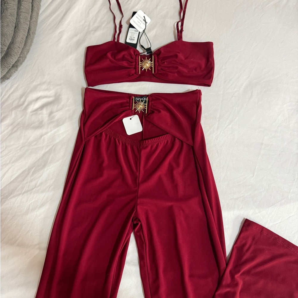Fashion Nova Sundown Siren Pant Set - Burgundy